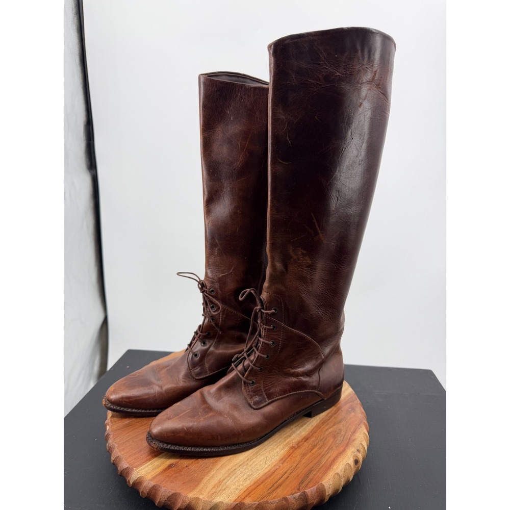 Cole Haan Country Riding Boots 10AA narrow Brown Leather Lace Up Tall Knee High